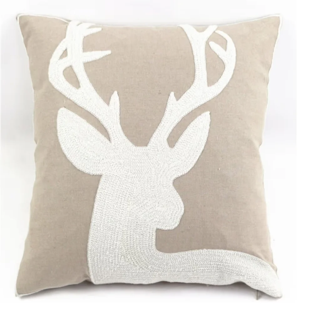 4 Christmas Pillow Covers Embroidery Sleigh Snowflakes Square 18 x 18